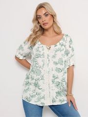 Yours Curve Green Crochet Short Sleeve Boho Top - Image 1 of 4