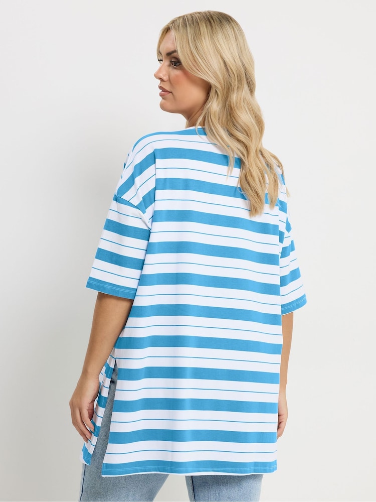 Yours Curve Blue Stripe T-Shirt - Image 2 of 5