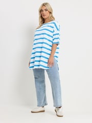 Yours Curve Blue Stripe T-Shirt - Image 3 of 5