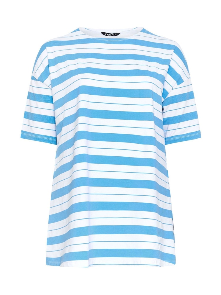 Yours Curve Blue Stripe T-Shirt - Image 5 of 5