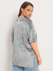 Yours Curve Grey Velour Drop Shoulder Sleeve Top - Image 2 of 5