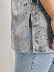 Yours Curve Grey Velour Drop Shoulder Sleeve Top - Image 4 of 5
