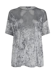 Yours Curve Grey Velour Drop Shoulder Sleeve Top - Image 5 of 5