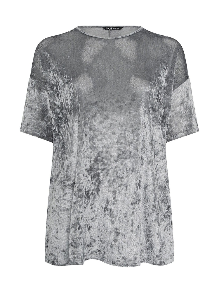 Yours Curve Grey Velour Drop Shoulder Sleeve Top - Image 5 of 5