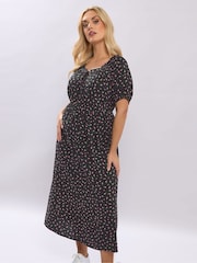 Yours Curve Black Ditsy Floral Midi Dress - Image 2 of 5