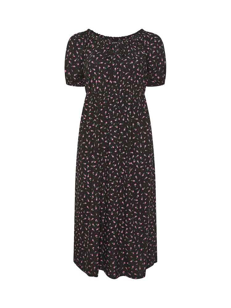 Yours Curve Black Ditsy Floral Midi Dress - Image 5 of 5
