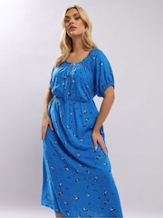 Yours Curve Blue Ditsy Floral Midi Dress - Image 2 of 5