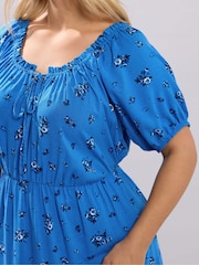 Yours Curve Blue Ditsy Floral Midi Dress - Image 4 of 5