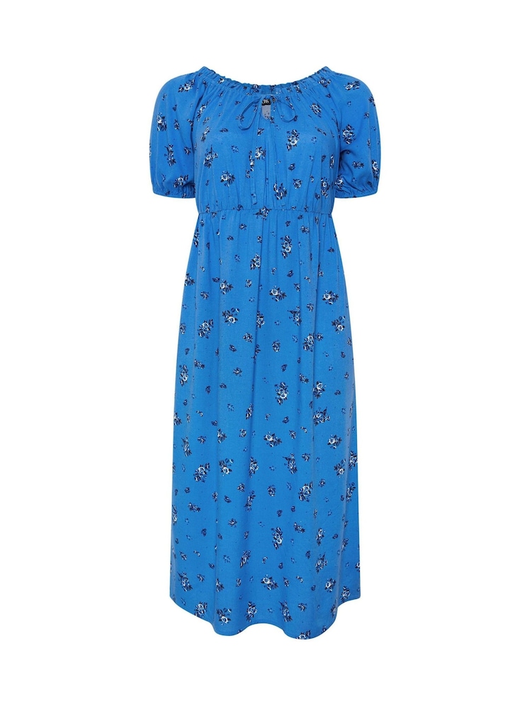 Yours Curve Blue Ditsy Floral Midi Dress - Image 5 of 5