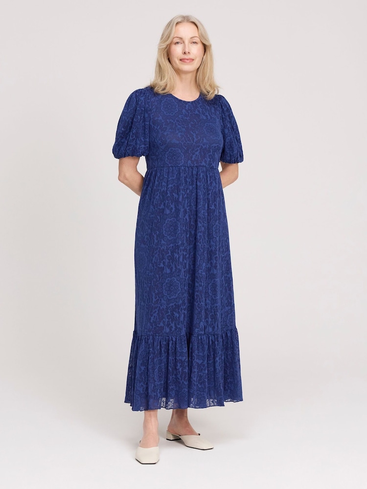 Albastru - Finery Yasmine Jersey Tiered Midi Dress - Imaginea 1 din 4