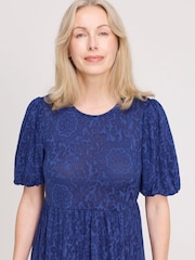 Albastru - Finery Yasmine Jersey Tiered Midi Dress - Imaginea 3 din 4