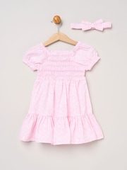 Miss Floral Smocked Embroidery Dress With Matching Headband Set - Imagen 1 de 5