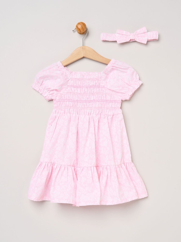 Miss Floral Smocked Embroidery Dress With Matching Headband Set - Imagen 1 de 5