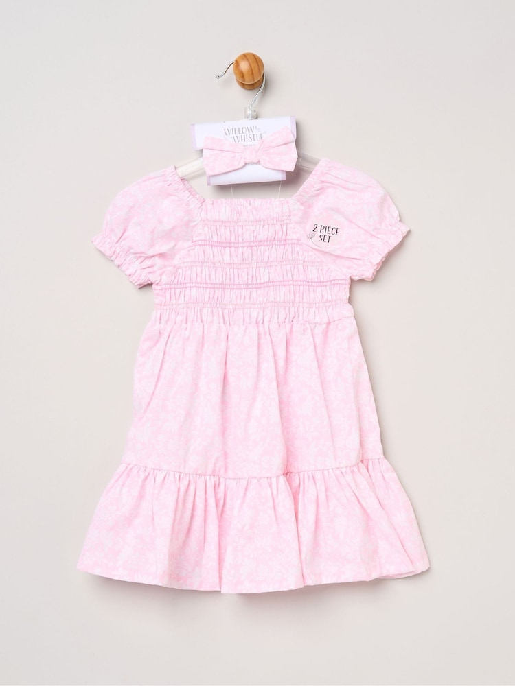 Miss Floral Smocked Embroidery Dress With Matching Headband Set - Imagen 5 de 5