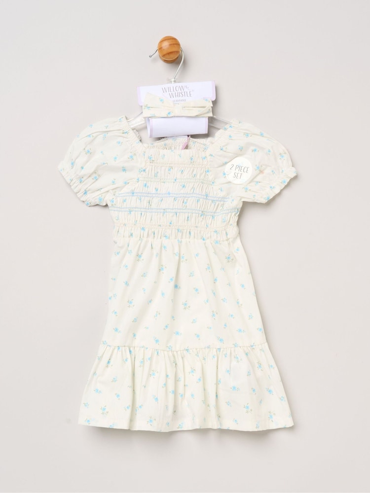 Miss Blue Ditsy Smocked Embroidery Dress With Matching Headband Set - Image 5 of 5 Miss Blue Ditsy Smocked Embroidery Dress With Matching Headband Set - Image 5 of 5