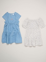 Miss Blue Floral Print And Chambray Dresses 2 Pack - Image 1 of 4