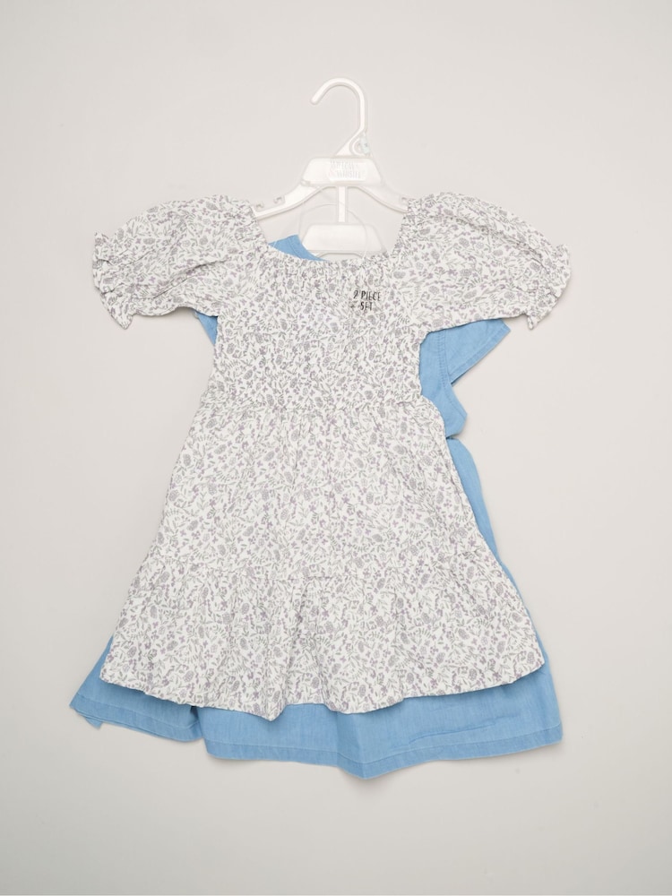 Miss Blue Floral Print And Chambray Dresses 2 Pack - Image 2 of 4