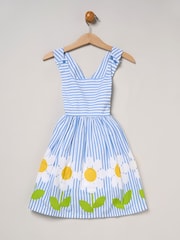 Miss Blue Daisy Print Striped Dress - Image 1 of 2