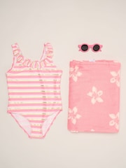 Miss Pink Stripe Swimsuit With Flower Towel And Sunglasses Set - Image 1 of 5