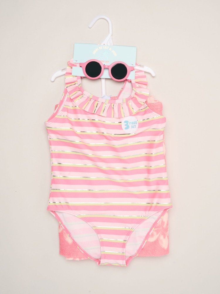 Miss Pink Stripe Swimsuit With Flower Towel And Sunglasses Set - Image 2 of 5