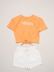 Miss Orange Amalfi Coast Printed T-Shirt And Linen Shorts - Image 1 of 5