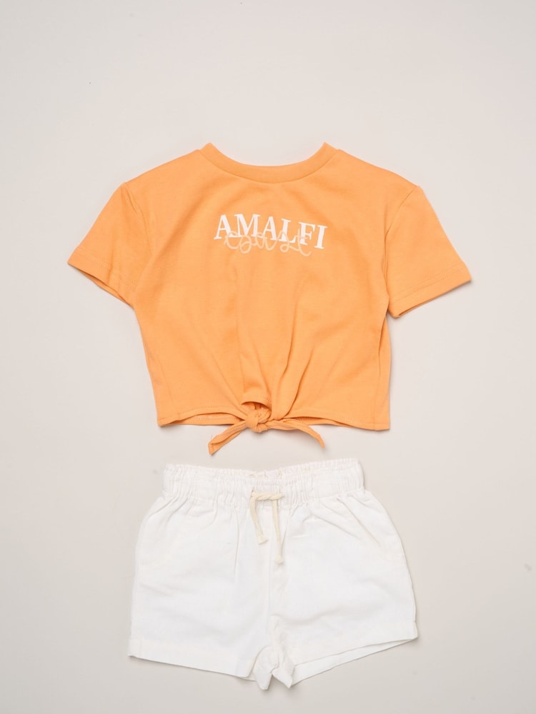Miss Orange Amalfi Coast Printed T-Shirt And Linen Shorts - Image 1 of 5 Miss Orange Amalfi Coast Printed T-Shirt And Linen Shorts - Image 1 of 5
