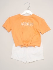 Miss Orange Amalfi Coast Printed T-Shirt And Linen Shorts - Image 2 of 5