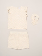 Miss White Textured Top Shorts And Scrunchie Outfit Set - Image 1 of 6