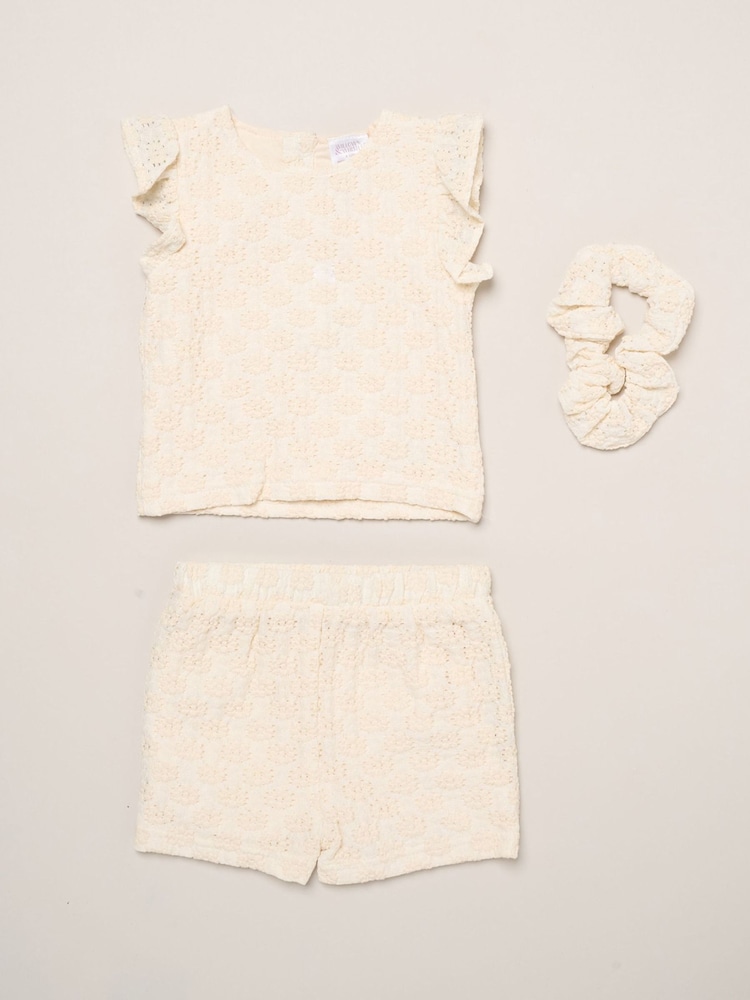 Miss White Textured Top Shorts And Scrunchie Outfit Set - Image 1 of 6