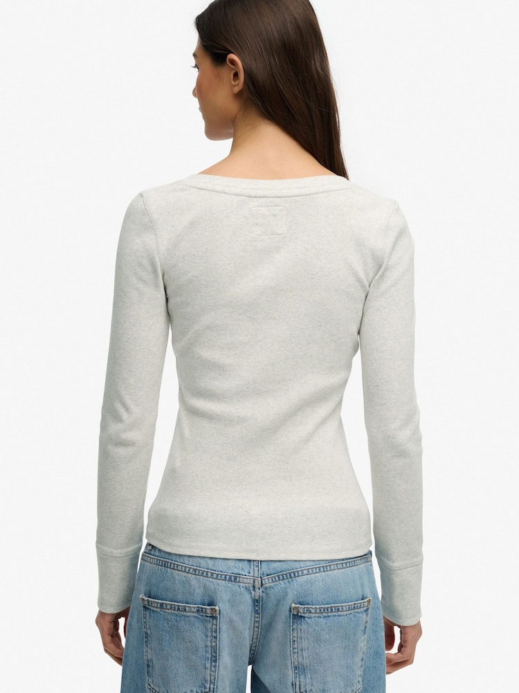 Superdry Grey Athletic Button Down Long Sleeve Top - Image 2 of 6