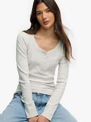 Superdry Grey Athletic Button Down Long Sleeve Top - Image 3 of 6