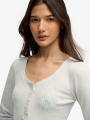 Superdry Grey Athletic Button Down Long Sleeve Top - Image 4 of 6