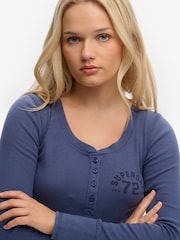 Μπλε - Superdry Athletic Button Down Μακρύ μανίκι Top - Εικόνα 2 από 7