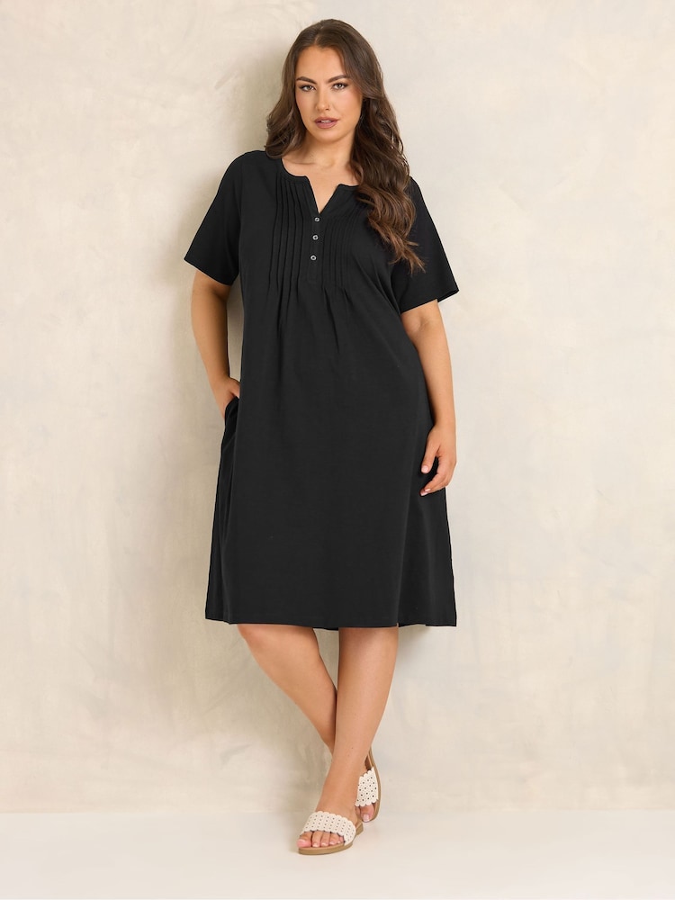 Evans Black Short Sleeve Knee Length Henley Dress - Image 1 of 5