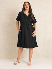 Evans Black Short Sleeve Knee Length Henley Dress - Image 2 of 5