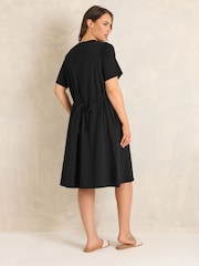 Evans Black Short Sleeve Knee Length Henley Dress - Image 3 of 5