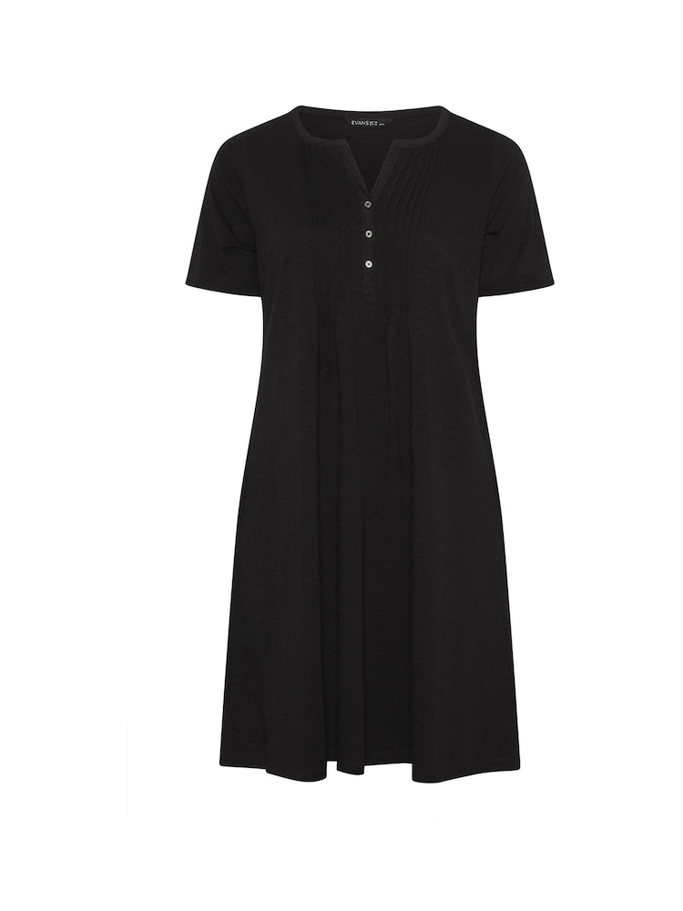 Evans Black Short Sleeve Knee Length Henley Dress - Image 5 of 5
