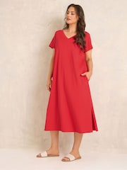 Evans Red Short Sleeve Slub Jersey Dress - Image 1 of 5