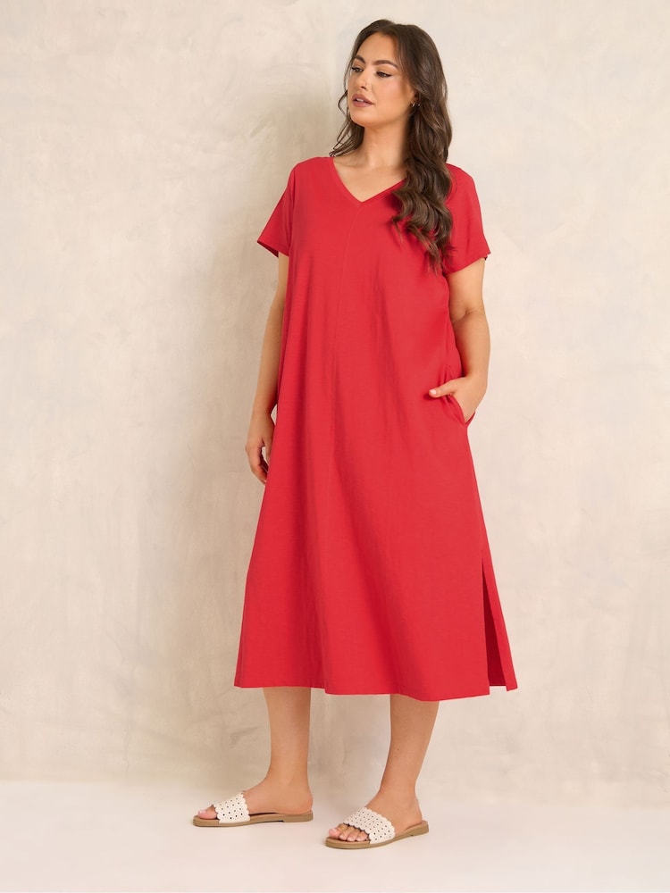Evans Red Short Sleeve Slub Jersey Dress - Image 1 of 5