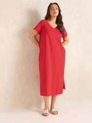 Evans Red Short Sleeve Slub Jersey Dress - Image 2 of 5