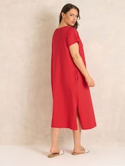 Evans Red Short Sleeve Slub Jersey Dress - Image 3 of 5