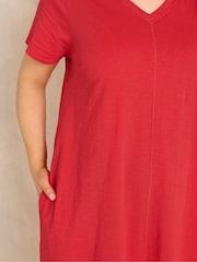 Evans Red Short Sleeve Slub Jersey Dress - Image 4 of 5