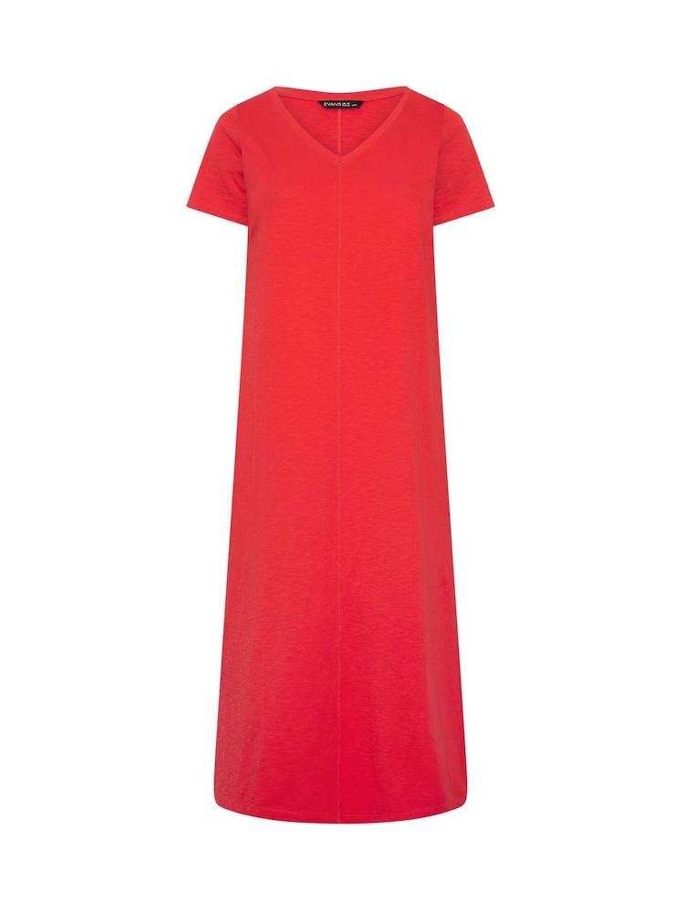 Evans Red Short Sleeve Slub Jersey Dress - Image 5 of 5