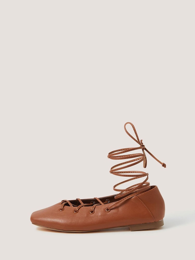 Monsoon Brown Grace Ghillie Flat Shoes - Image 1 of 3