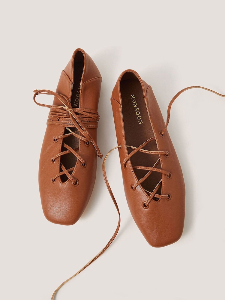 Monsoon Brown Grace Ghillie Flat Shoes - Image 3 of 3