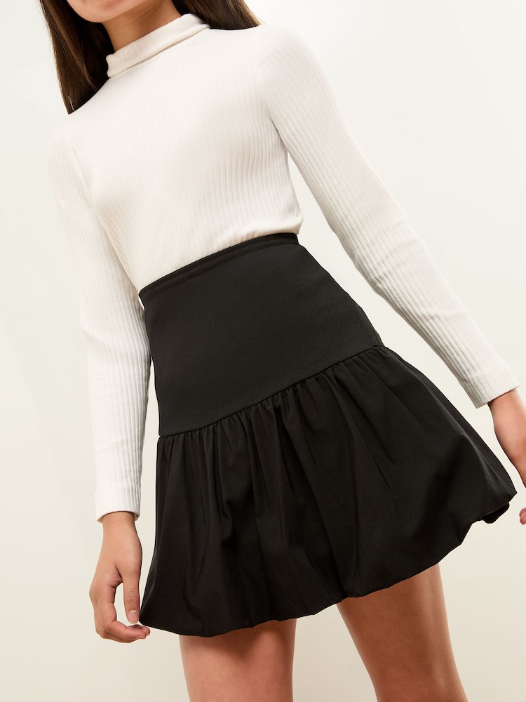 Lipsy Black Rib Poplin Puffball Skirt (5-16yrs) - Image 1 of 4 Lipsy Black Rib Poplin Puffball Skirt (5-16yrs) - Image 1 of 4
