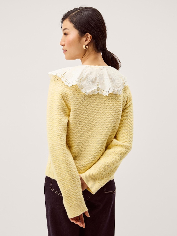 Monsoon Yellow Cary Lace Collar Cardigan - Image 2 of 4 Monsoon Yellow Cary Lace Collar Cardigan - Image 2 of 4