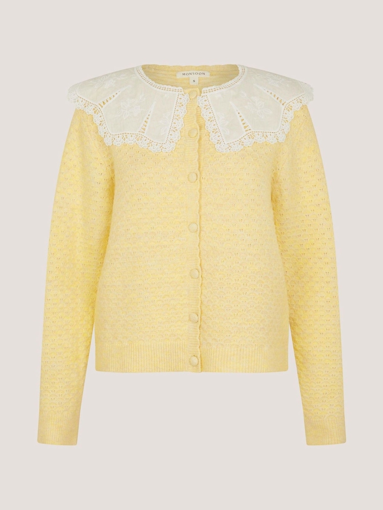 Monsoon Yellow Cary Lace Collar Cardigan - Image 4 of 4 Monsoon Yellow Cary Lace Collar Cardigan - Image 4 of 4