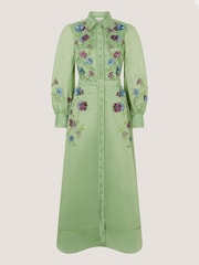 Monsoon Green Orla Floral Embroidered Midi Shirt Dress - Image 5 of 5