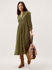 Monsoon Sara Smocked Corduroy Midi Dress - Imaginea 3 din 5
